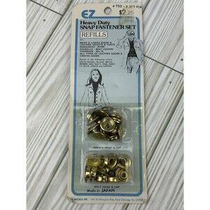 New Vintage 70’s E&Z Heavy Duty Solid Brass Snap Fastener Refill #752 8 Sets NOS